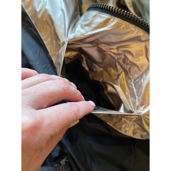 All Saints Mika Gold Metallic Long Sleeve Full Zip Puffer Coat Size 8 - Picture 9 of 12